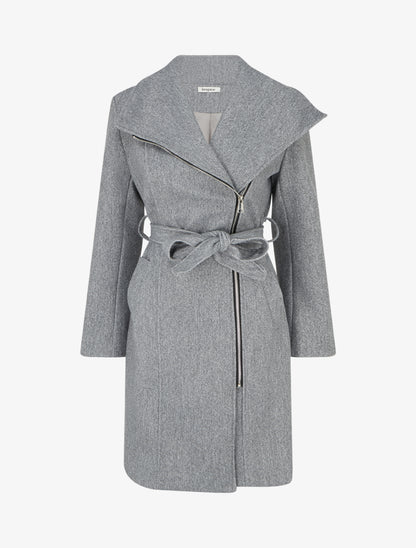 Manteau zippé col à revers - Gris clair - 1