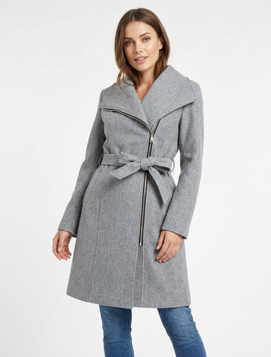 Abrigo con cremallera y cuello con solapas - Gris claro