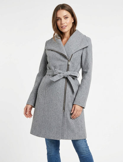 Abrigo con cremallera y cuello con solapas - Gris claro