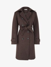 Manteau long croisé basique - Marron - 1