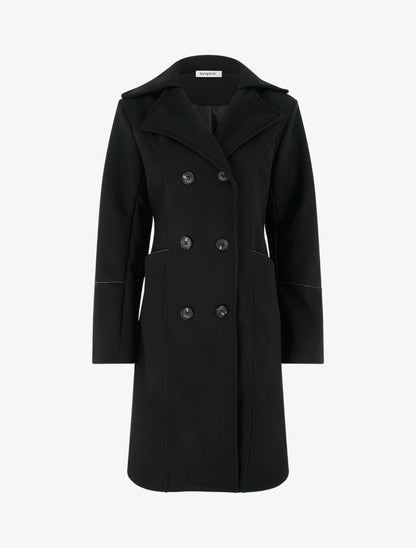 Manteau long croisé coupe droite - Noir - 1