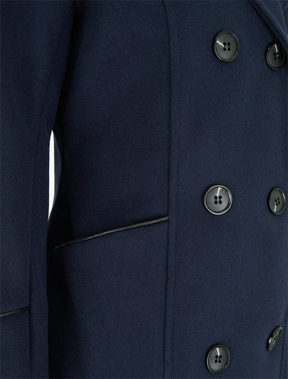 Manteau long croisé coupe droite - Marine - 3