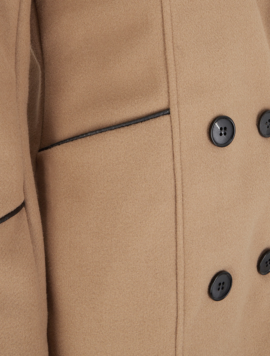 Manteau long croisé coupe droite - Camel - 3