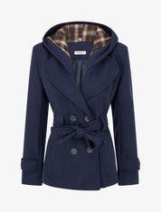 Manteau uni à capuche imprimée amovible - Marine - 1