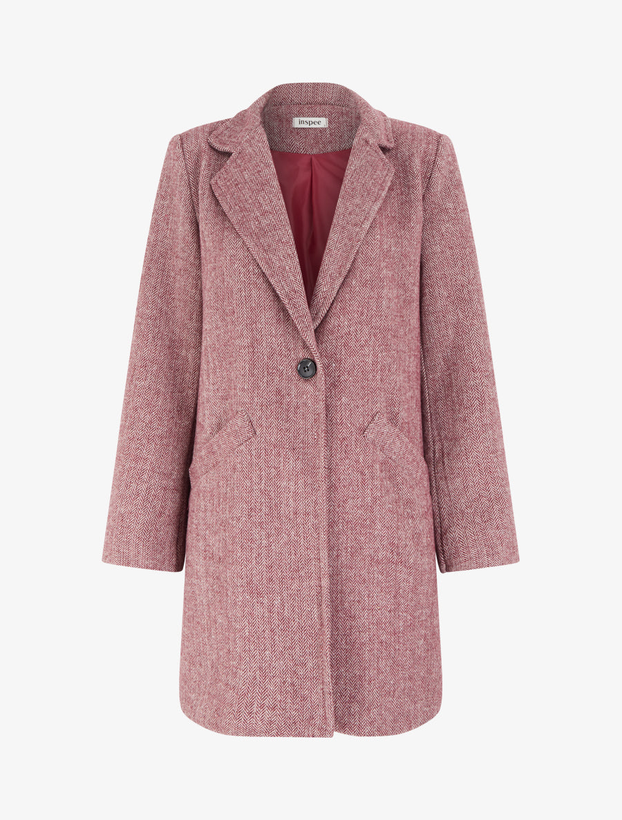 Manteau boutonné imprimé chevron - Rouge - 1