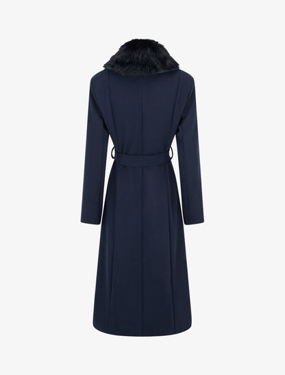Manteau à col en fourrure synthétique amovible - Marine - 2