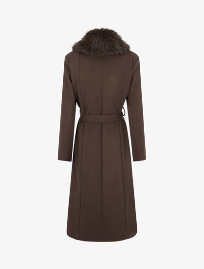Manteau à col en fourrure synthétique amovible - Marron - 2