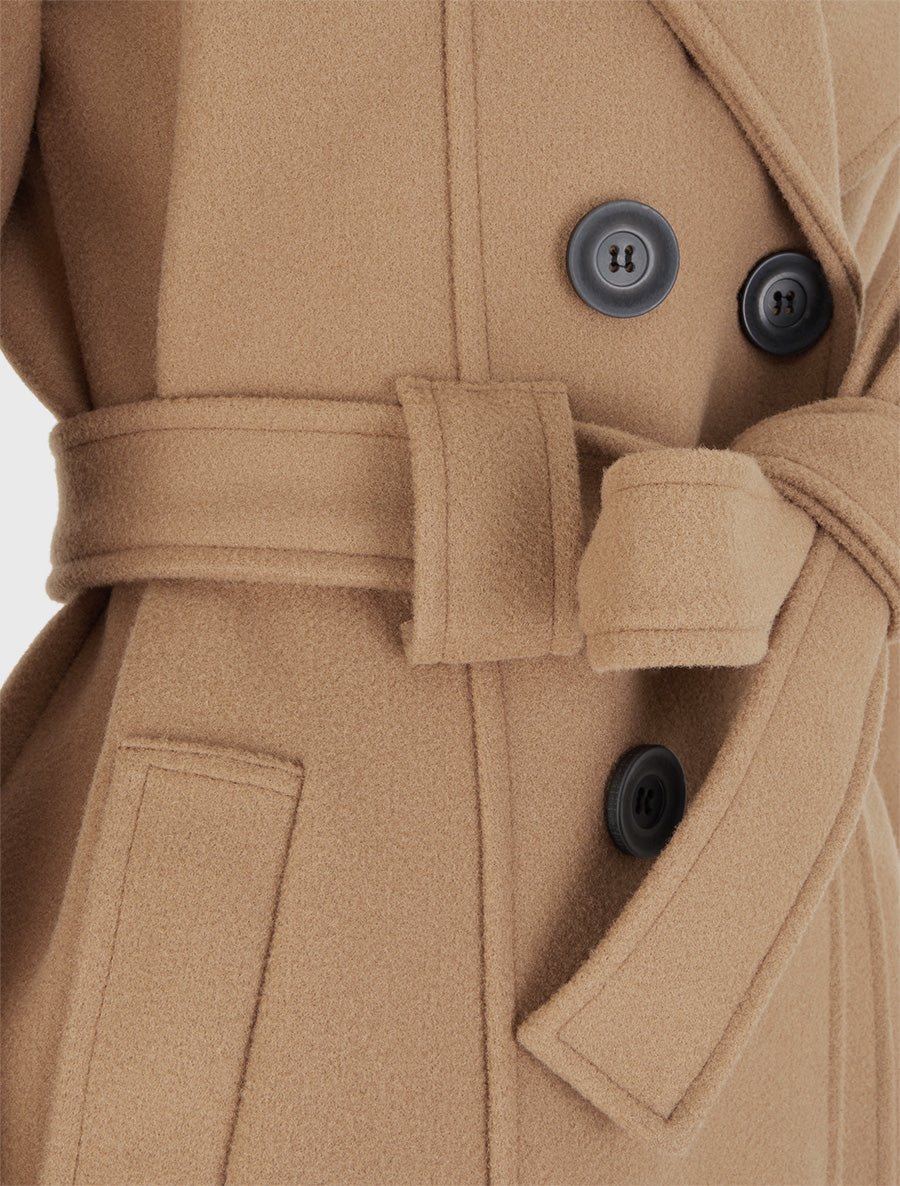 Manteau droit à capuche amovible - Camel - 3