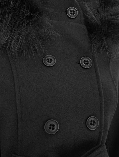 Manteau ceinturé à fermeture croisé et capuche amovible - Noir - 3