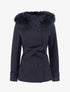 Manteau ceinturé à fermeture croisé et capuche amovible - Marine - 1