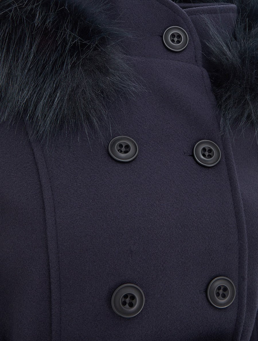Manteau ceinturé à fermeture croisé et capuche amovible - Marine - 3