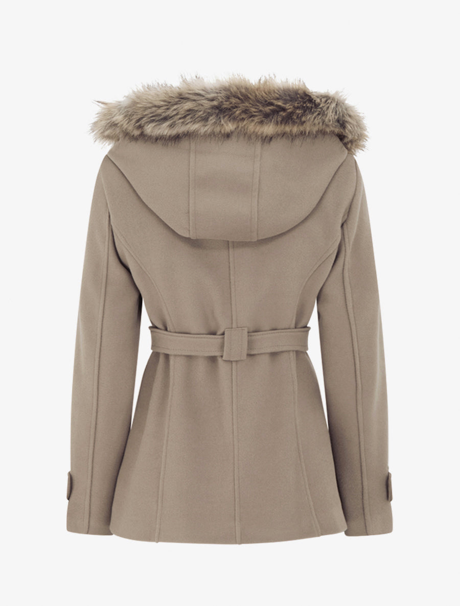 Manteau ceinturé à fermeture croisé et capuche amovible - Taupe - 2