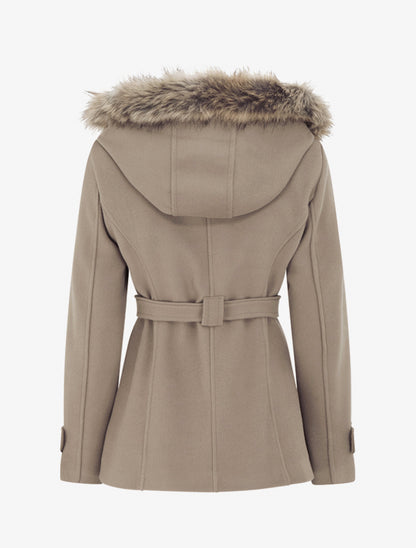 Manteau ceinturé à fermeture croisé et capuche amovible - Taupe - 2