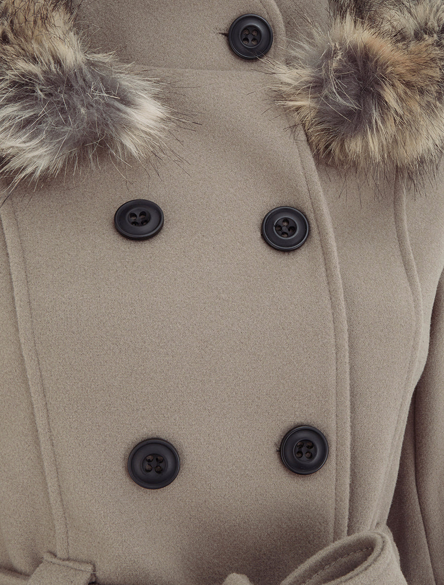 Manteau ceinturé à fermeture croisé et capuche amovible - Taupe - 3
