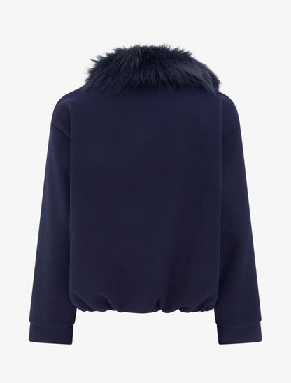 Veste style bomber col fourrure ton sur ton - Marine - 2