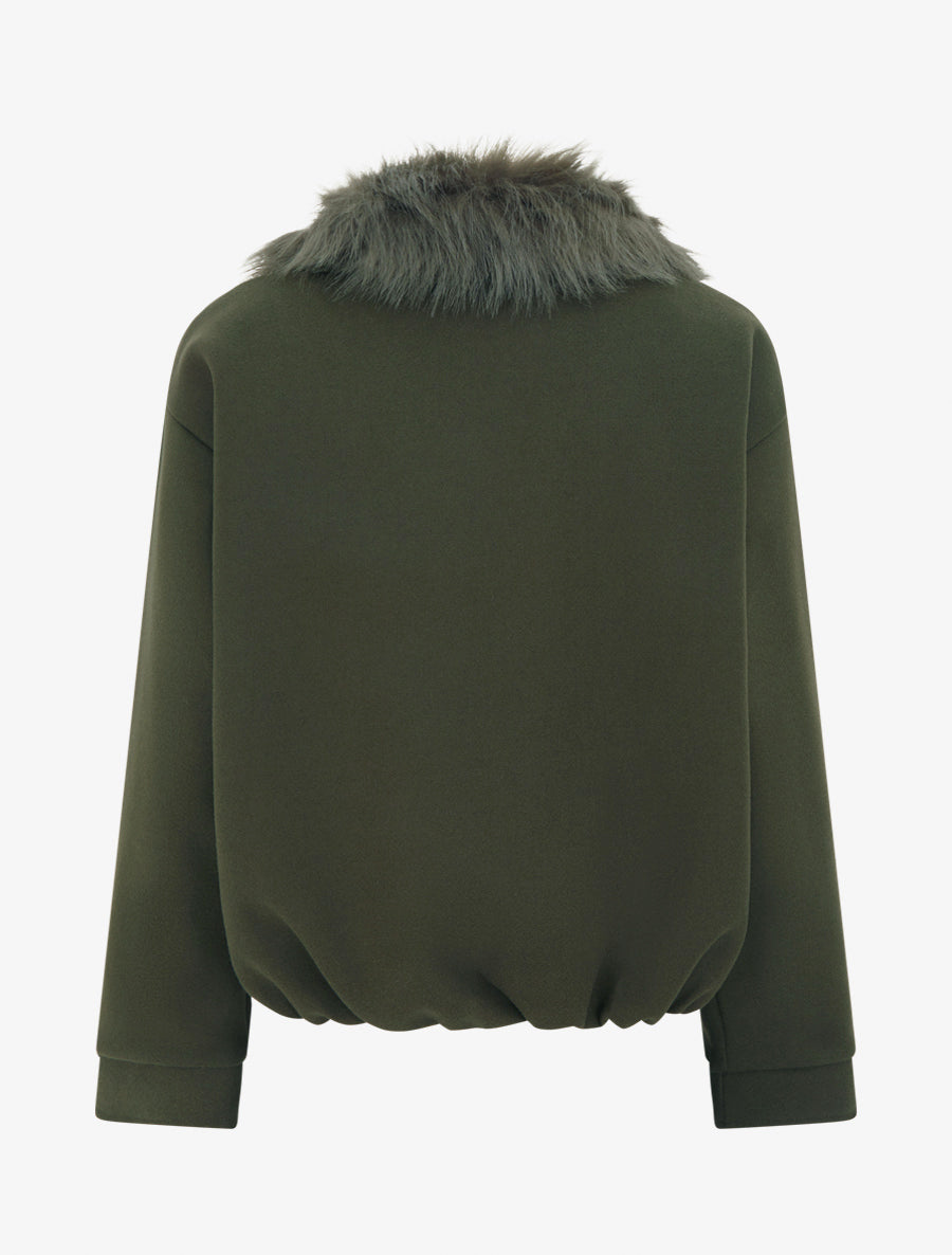 Veste style bomber col fourrure ton sur ton - Kaki - 2