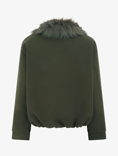 Veste style bomber col fourrure ton sur ton - Kaki - 2