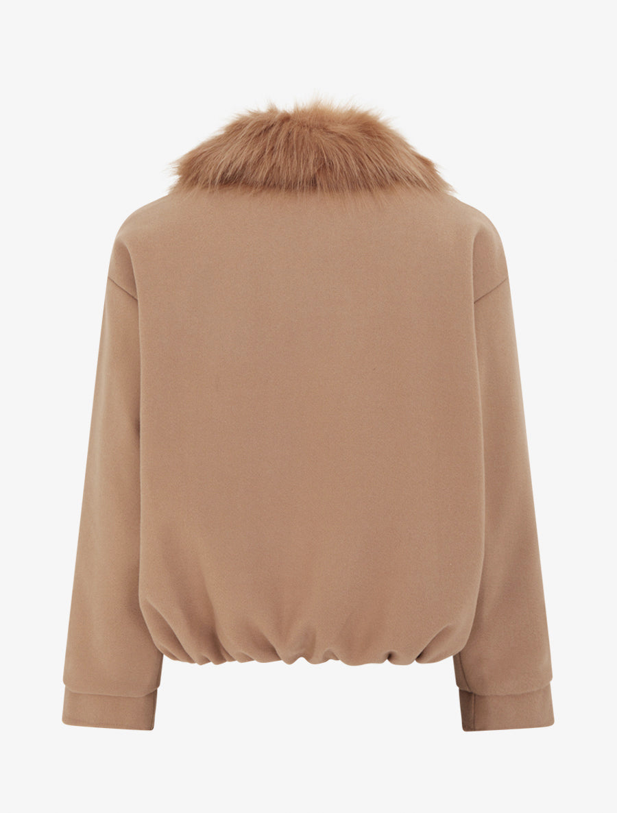 Veste style bomber col fourrure ton sur ton - Camel - 2