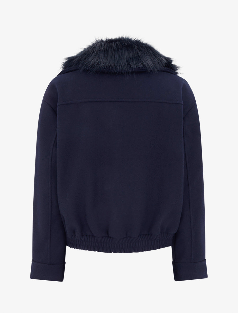Perfecto à col en fourrure synthétique amovible - Marine - 2