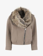 Perfecto à col en fourrure synthétique amovible - Taupe - 1
