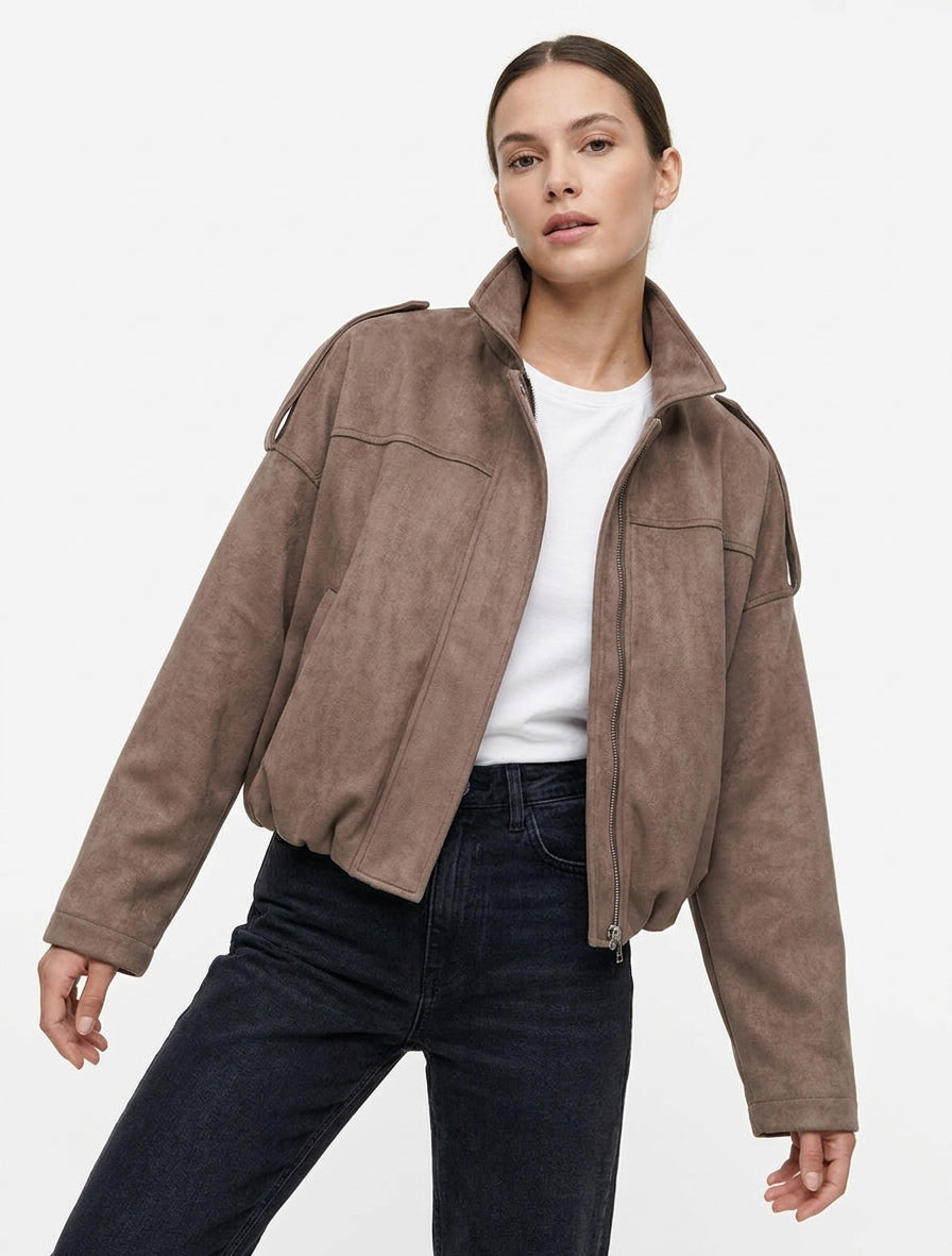 Bomber con cuello de pie - Marrón claro
