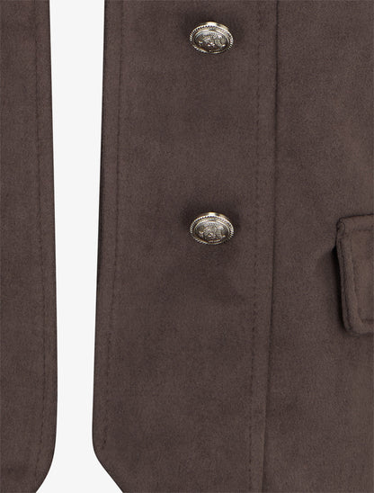 Veste en suédine à boutons décoratifs - Marron - 3
