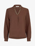 Top uni à col V brodé et irisé - Marron - 1