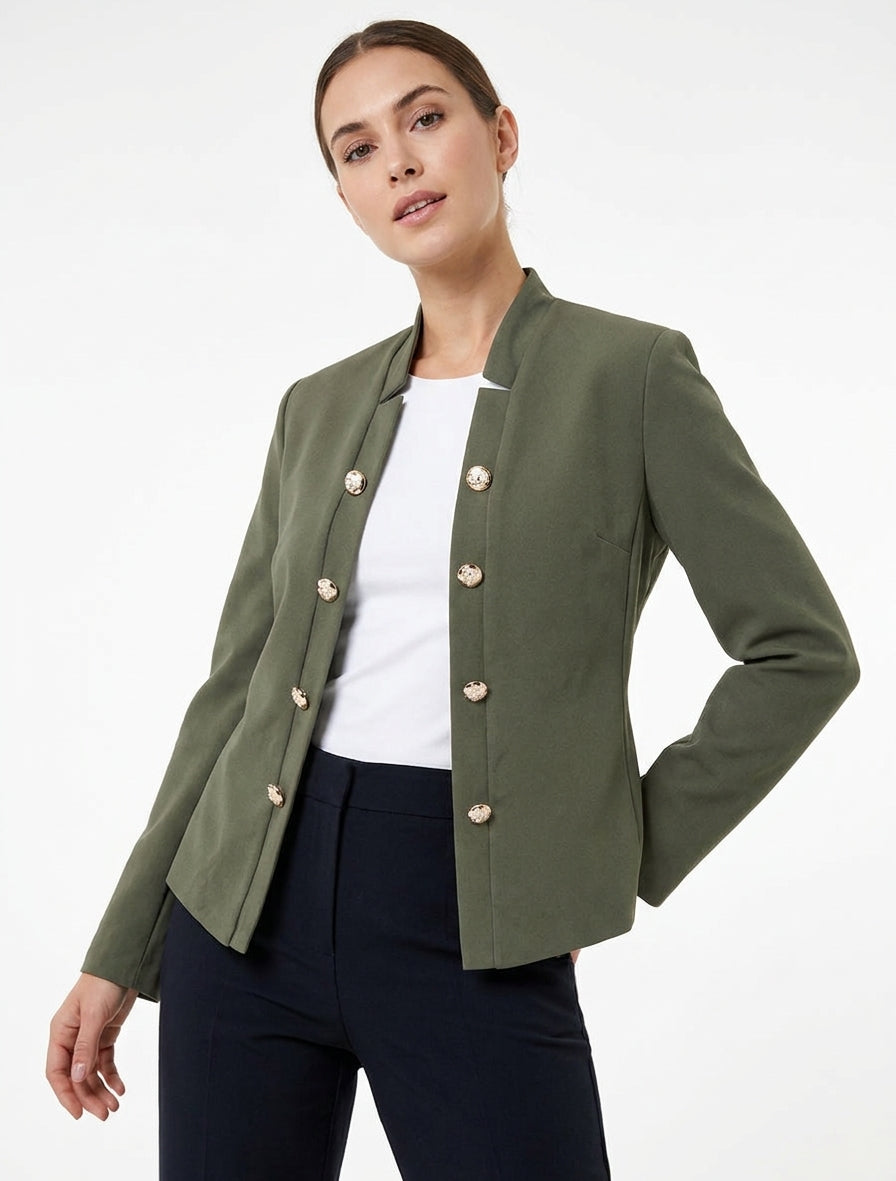 Chaqueta recta abierta estilo oficial - Caqui