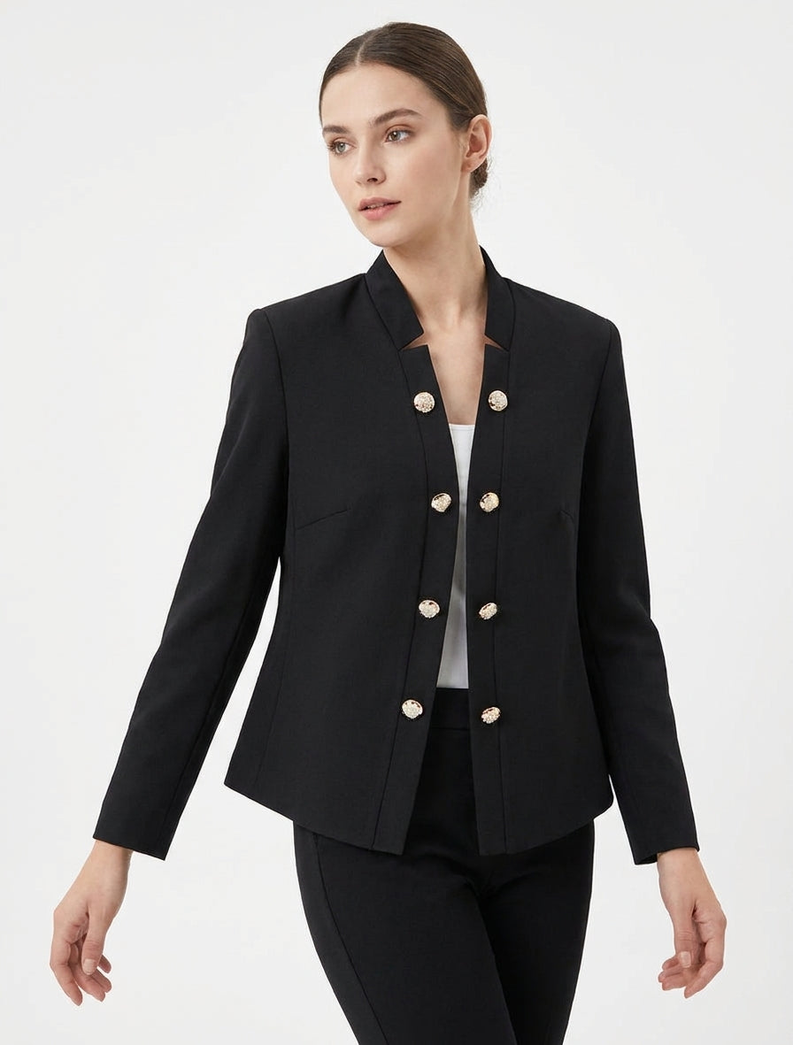 Chaqueta recta abierta estilo oficial - Negro