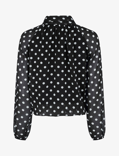 Blouse en voile imprimé à pois - Noir - 2