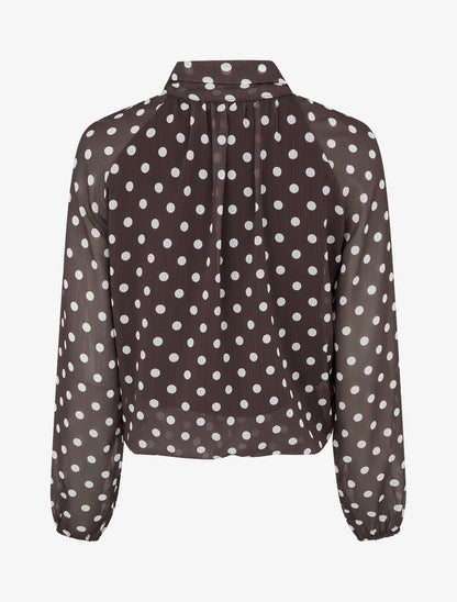 Blouse en voile imprimé à pois - Marron - 2