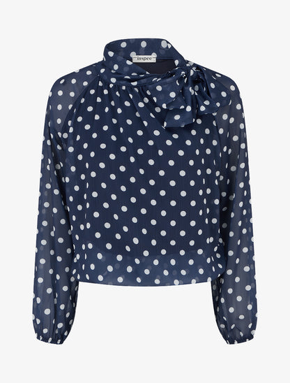 Blouse en voile imprimé à pois - Marine - 1