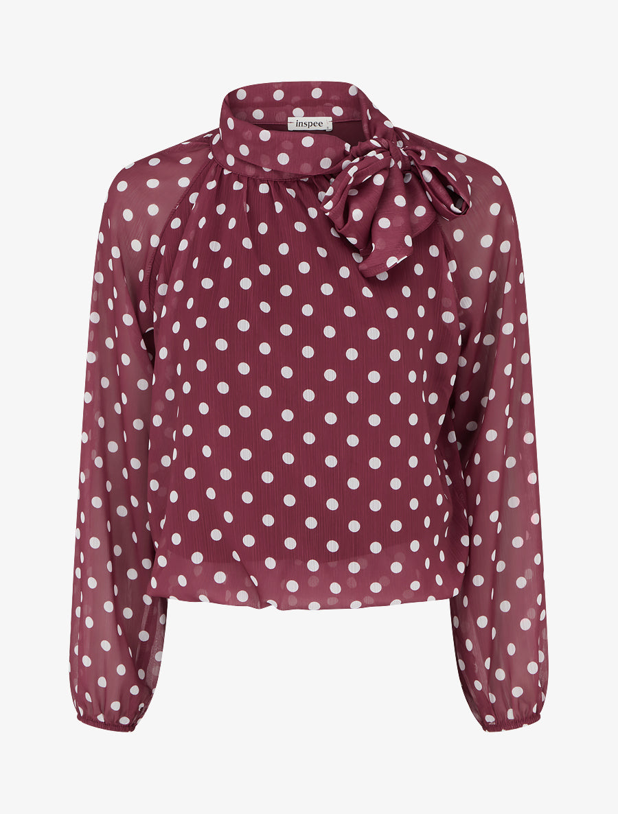 Blouse en voile imprimé à pois - Bordeaux - 1
