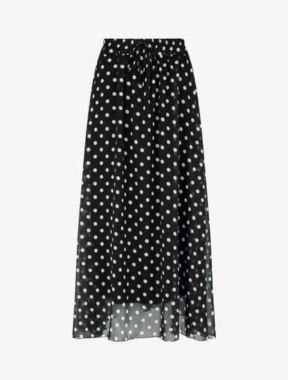 Jupe longue élastiquée à pois - Noir - 1