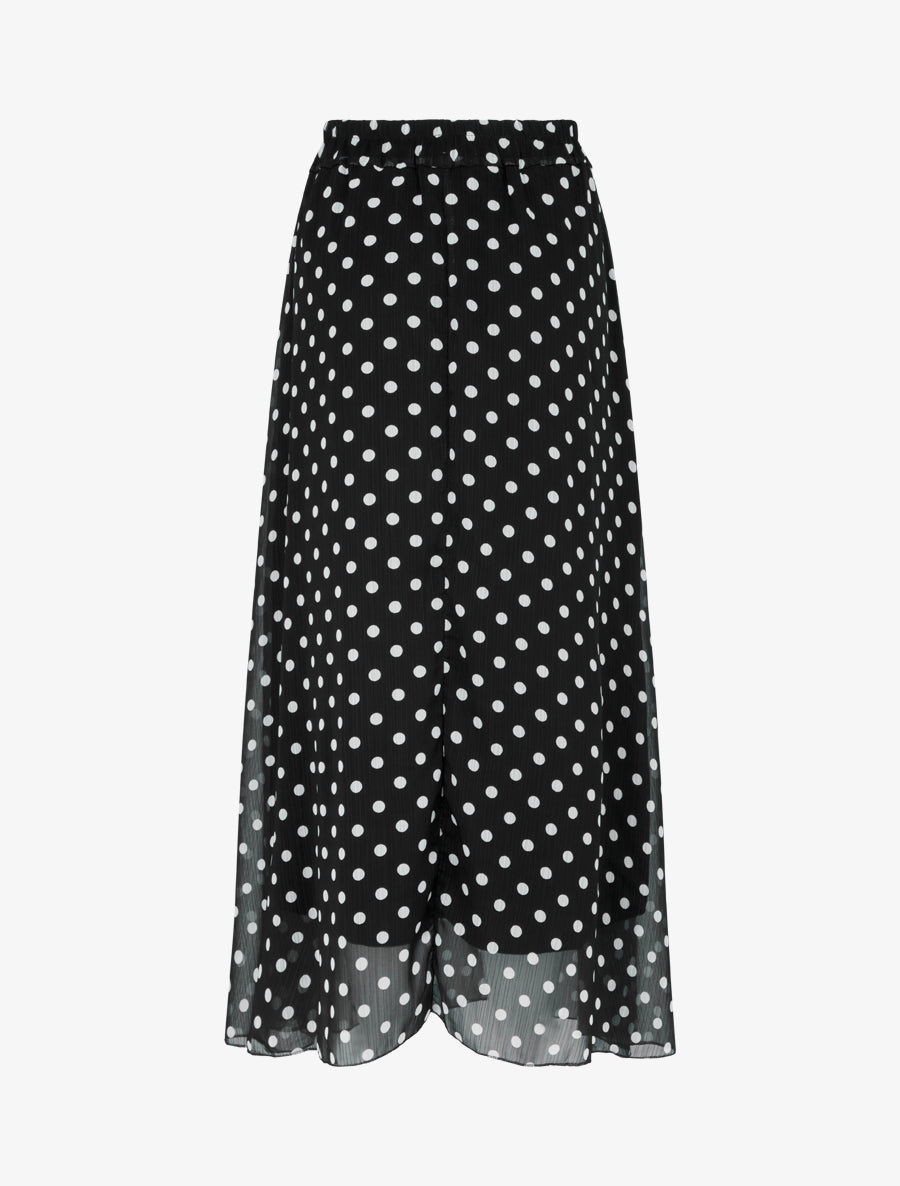 Jupe longue élastiquée à pois - Noir - 2