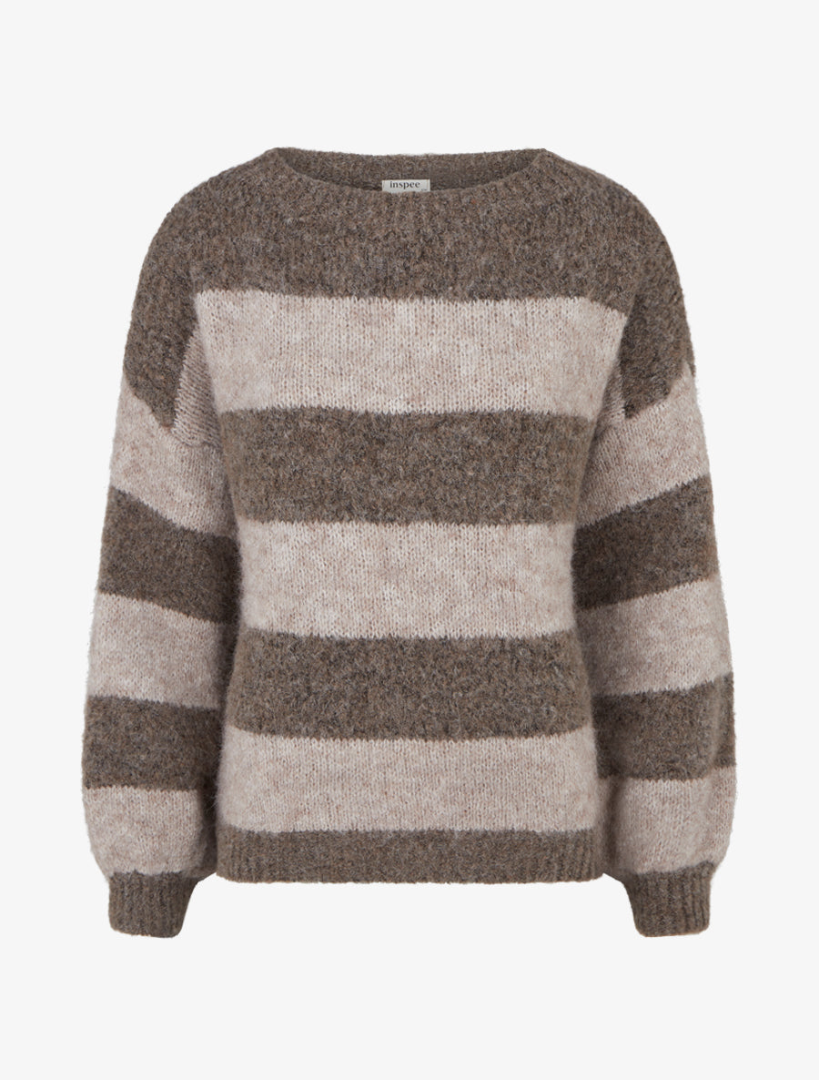 Pull en maille à rayures - Taupe - 1