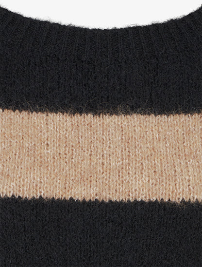 Pull en maille à rayures - Noir - 3