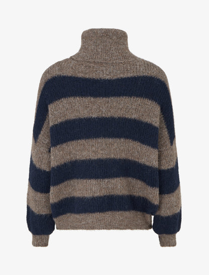 Pull rayé à col roulé - Marine/taupe - 2