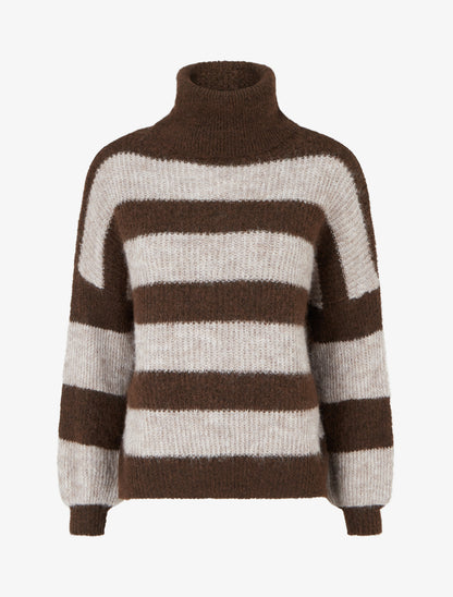 Pull rayé à col roulé - Marron/taupe - 1