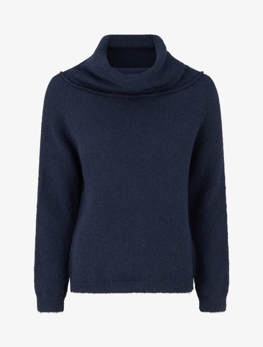Pull en laine mélangée à col roulé - Marine - 1