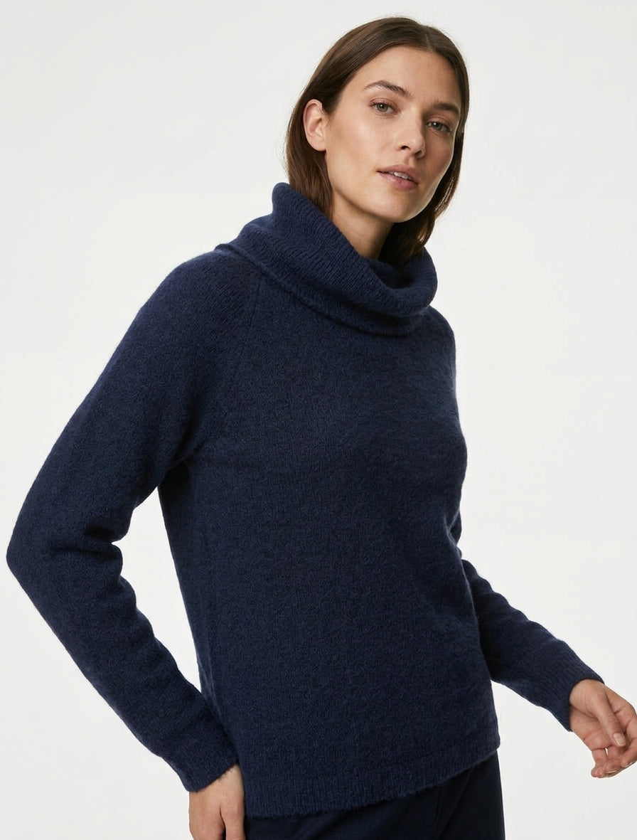 Suéter de lana mezclada con cuello alto - Marine