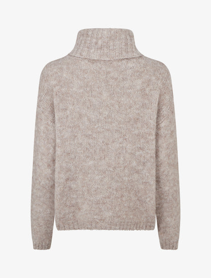 Pull uni en maille à col roulé - Taupe - 2