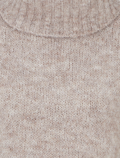 Pull uni en maille à col roulé - Taupe - 3