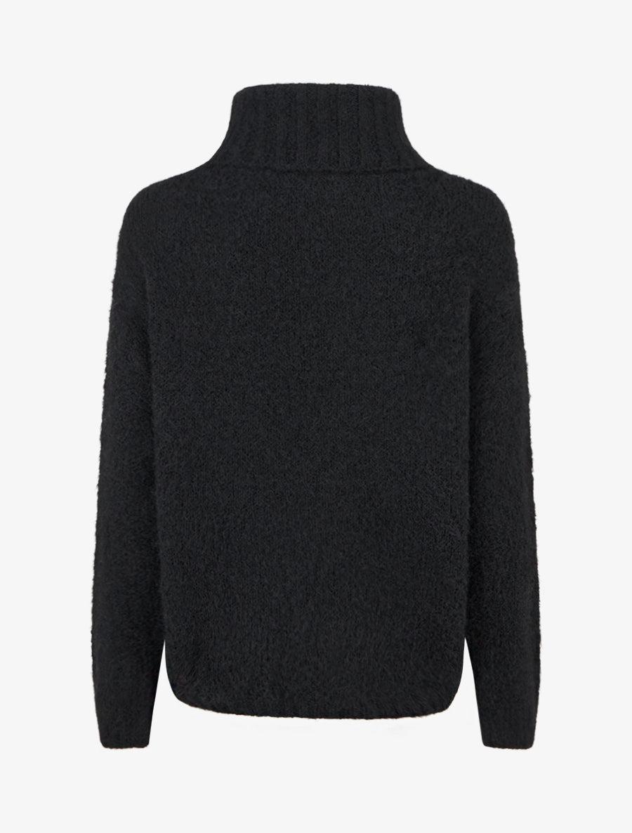 Pull uni en maille à col roulé - Noir - 2