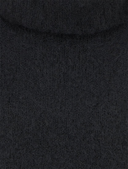 Pull uni en maille à col roulé - Noir - 3
