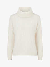 Pull uni en maille à col roulé - Écru - 1