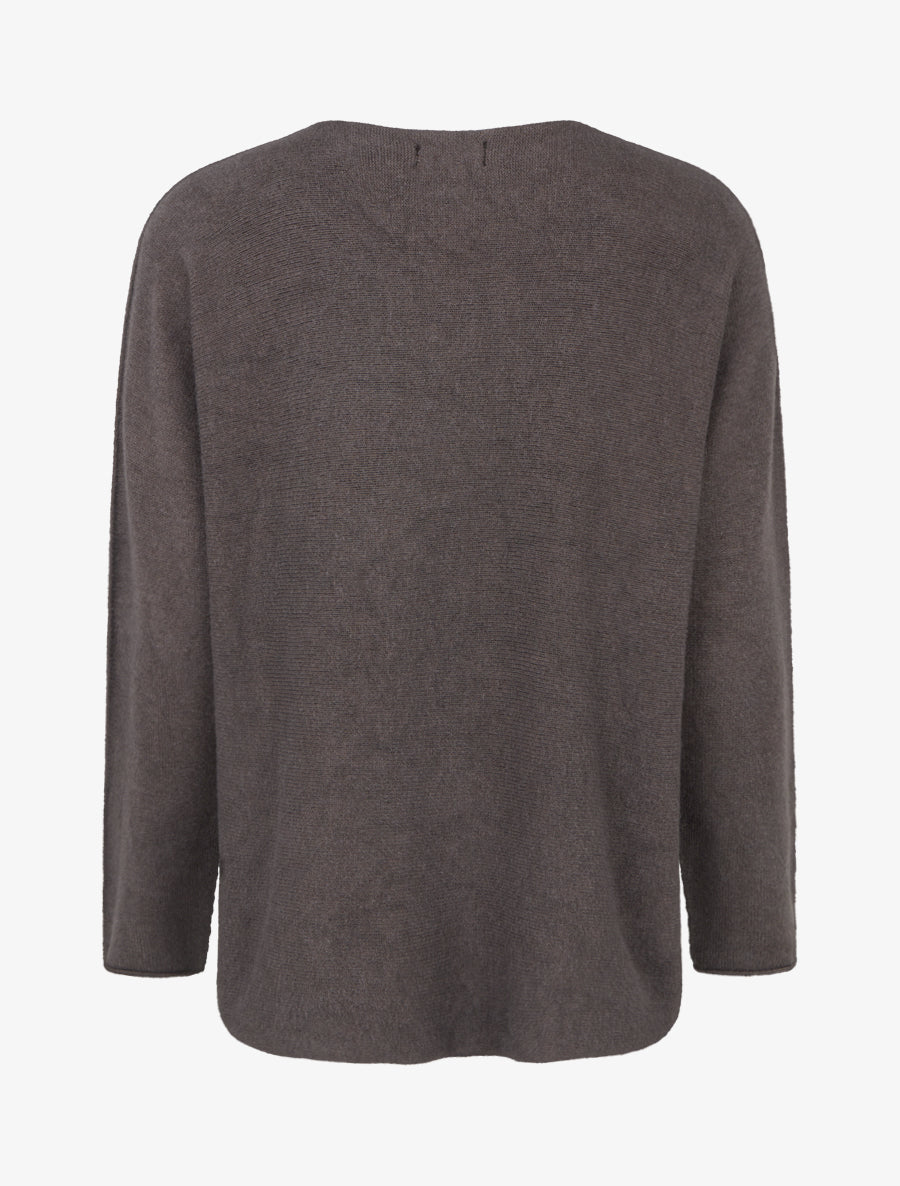 Pull uni floqué à col rond - Taupe foncé - 2