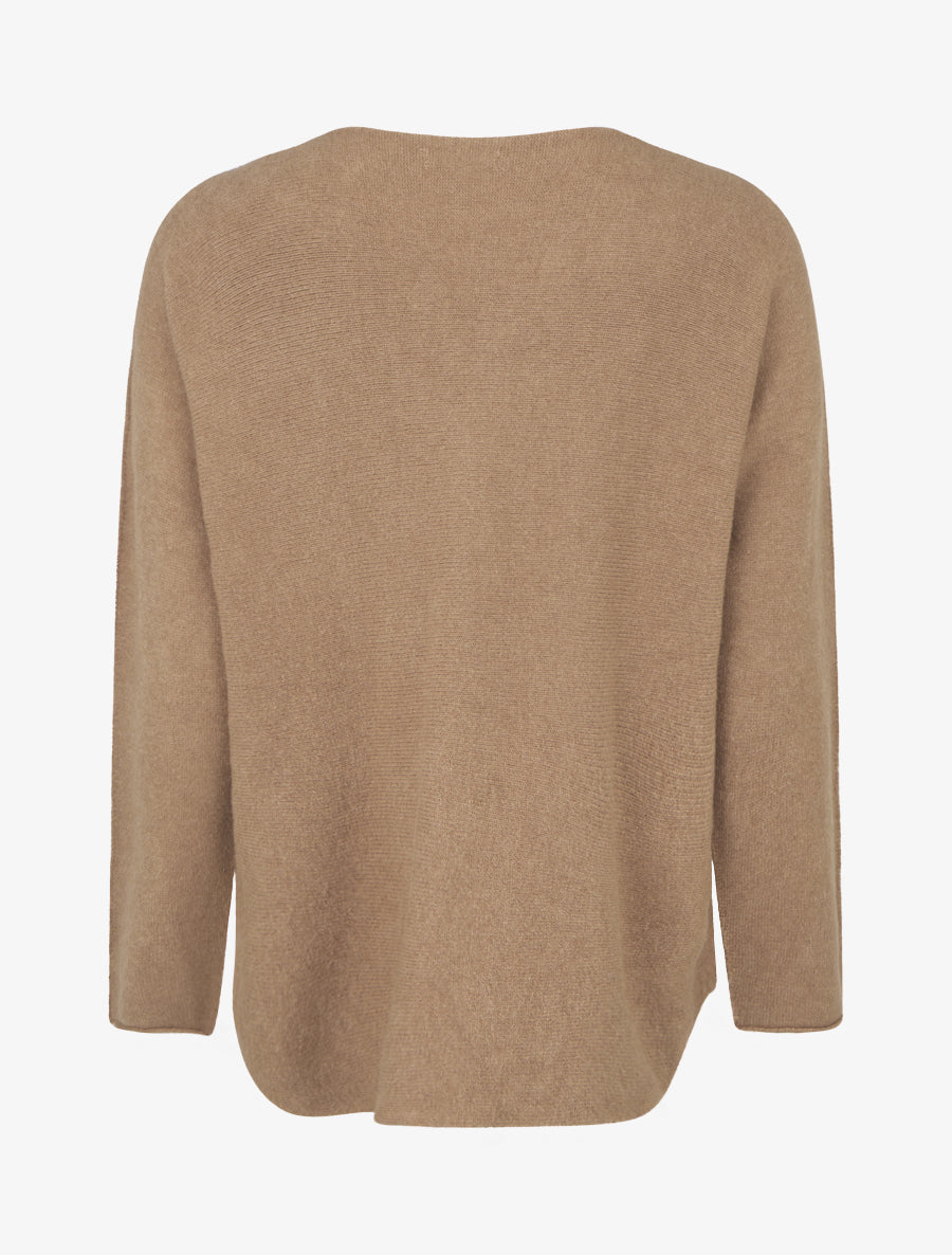 Pull uni floqué à col rond - Camel - 2