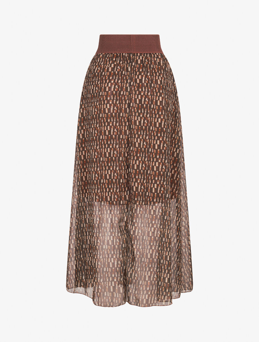 Jupe longue en voile imprimé cubes - Marron - 2