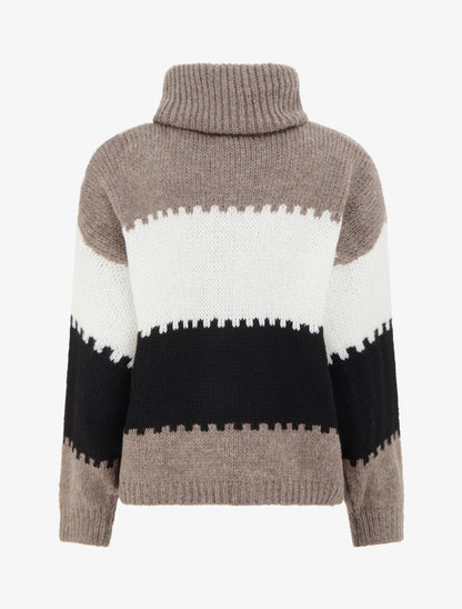 Pull col roulé à rayures - Taupe - 2